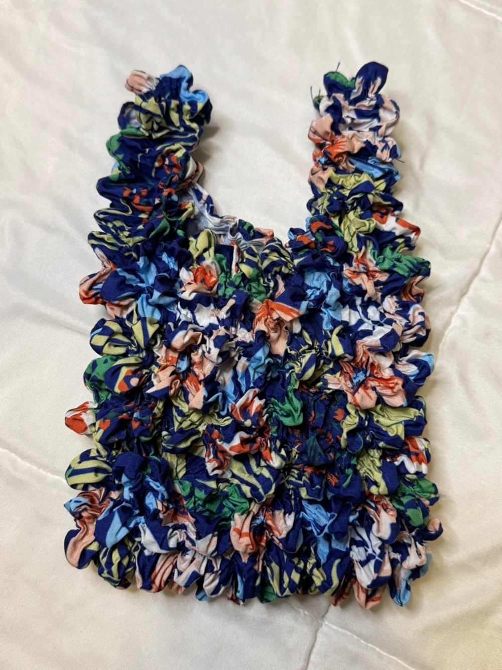 Crinkle Popcorn Floral Mini Tote Bag Multicolored‎ Blue Pink Green - Picture 3 of 8